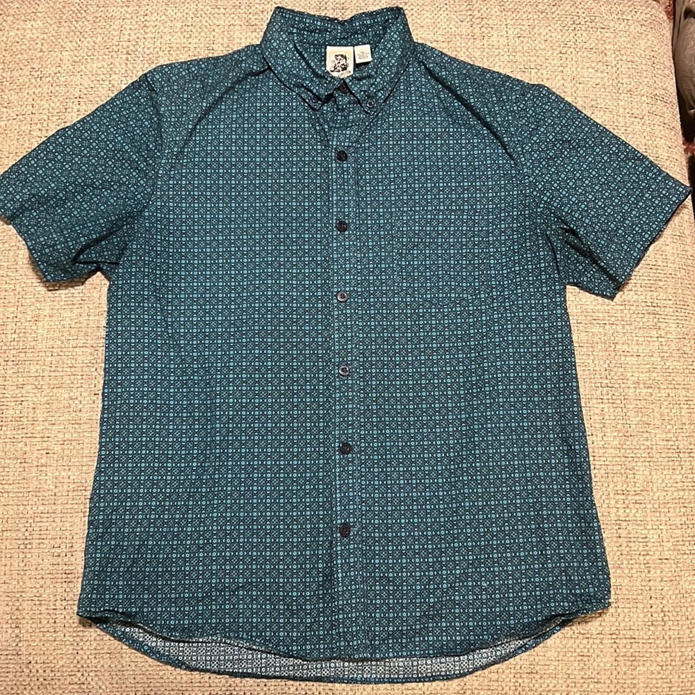 Mens Dark Blue Patterned Button Down XL Shirt